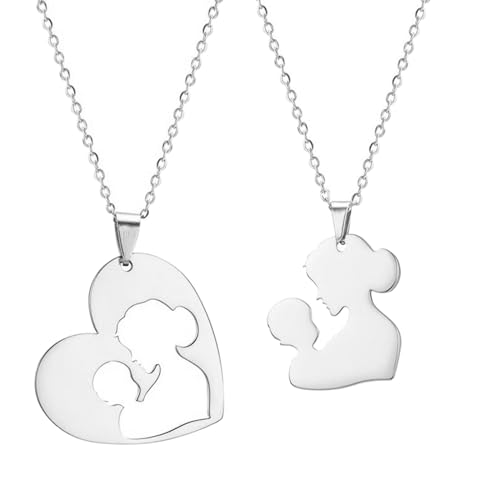 HOOLRZI Damen-Halskette, 2-teiliges herzförmiges Halsketten-Set, modische Halskette mit Mutter- und Baby-Liebesanhänger, verstellbarer Halsreif für Familie und Paare von HOOLRZI