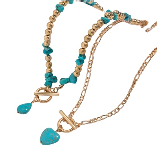 HOOLRZI Elegantes Halsketten-Set mit türkisfarbenen und Perlen, handgefertigt, Legierung, Schlüsselbeinkette, Damenschmuck für legere oder formelle Anlässe, Statement-Halskette, Einheitsgröße, Wie von HOOLRZI