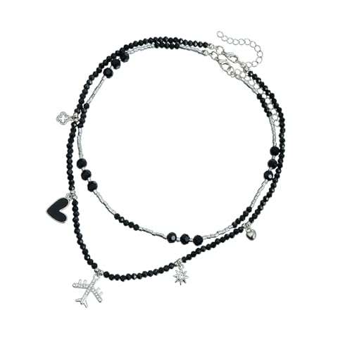 HOOLRZI Fashoinable Halskette mit Gothic-Flugzeug-Anhänger mit schwarzen Perlen und Zirkoniasteinen für stilvolle Frauen im Alltag, Einheitsgröße, Wie beschrieben, Wie beschrieben von HOOLRZI