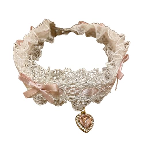HOOLRZI Halskette mit Schleife, stilvoller Schmuck mit Spitze und Schleife am Hals, bezaubernde, mit Diamanten eingelegte Herz-Anhänger-Halskette mit Schleifenverzierung von HOOLRZI