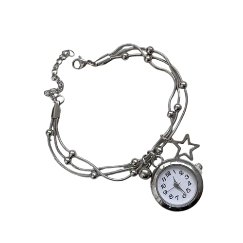 HOOLRZI Handgefertigte Kunstleder-Taschenuhr mit beweglichen Fransen-Details und anpassbarer Kettenlänge und Quasten, silber, Einheitsgröße von HOOLRZI