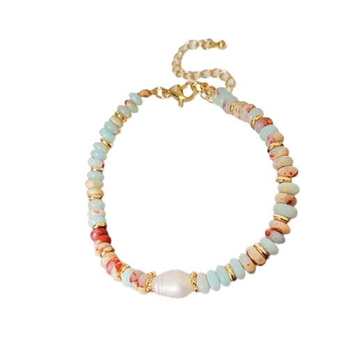 HOOLRZI Handgefertigte handgewebte Naturstein-Perlenkette mit Perlenanhänger für Damen, Modeschmuck, Dopamin-Halskette, Einheitsgröße, Wie beschrieben von HOOLRZI