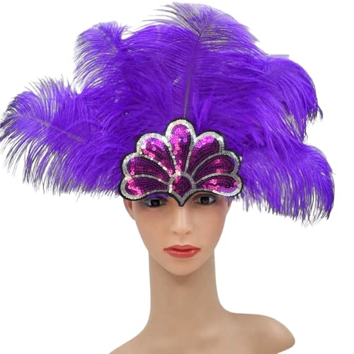 HOOLRZI Handgefertigtes gefiedertes Haarband mit funkelnden Pailletten, Kostüm, Kopfbedeckung, glitzernde Kopfbedeckung für Halloween und Themenveranstaltungen von HOOLRZI