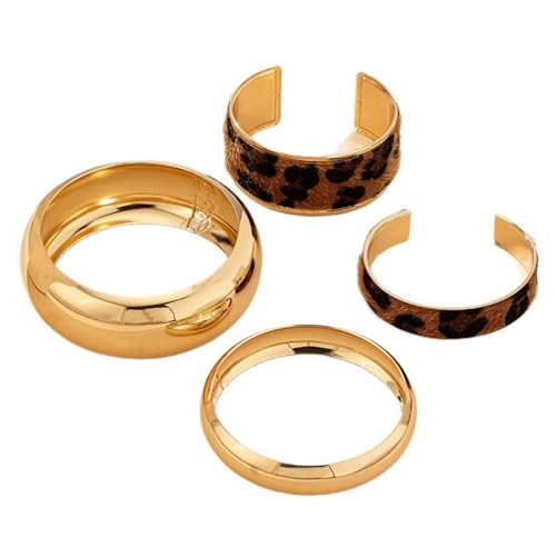 HOOLRZI Modische Hiphop-Armreifen, breite Manschette, geometrische Armbänder, Legierung, Textur, für Partys und den täglichen Gebrauch, Retro-Modeschmuck, 4 Stück von HOOLRZI