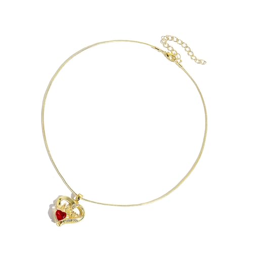 HOOLRZI Stilvolle Halskette mit Herz-Kristallen, aus stabiler Legierung mit Diamant-Akzenten für jeden Tag, elegante Liebeshalskette, Einheitsgröße, Wie beschrieben, Wie beschrieben von HOOLRZI