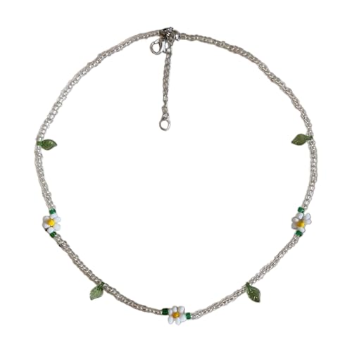 HOOLRZI Stilvolle Perlen-Halskette, Frühlings-Gänseblümchen und Kirschen, verstellbare Länge, handgefertigt, modische Halskette, Einheitsgröße, Wie beschrieben, Wie beschrieben von HOOLRZI