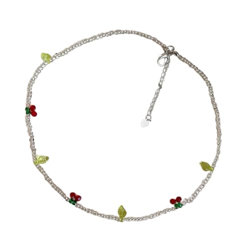 HOOLRZI Stilvolle Perlen-Halskette, Frühlings-Gänseblümchen und Kirschen, verstellbare Länge, handgefertigt, modische Halskette, Einheitsgröße, Wie beschrieben, Wie beschrieben von HOOLRZI