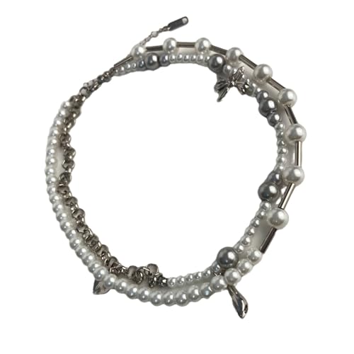 HOOLRZI Stilvolle Perlen-Halskette, anmutige Schleifen, Charm, Perlen, Choker, verstellbare Länge, Halskette, handgefertigtes Accessoire für Damen, für den täglichen Gebrauch, Einheitsgröße, Wie von HOOLRZI