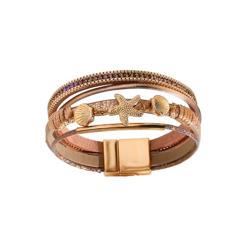 HOOLRZI Stilvoller Muschel-Schmuck-Armreif für Frauen mit leichtem Kunstleder-Konstruktion, Urlaubs-Charme, Einheitsgröße, Wie beschrieben von HOOLRZI