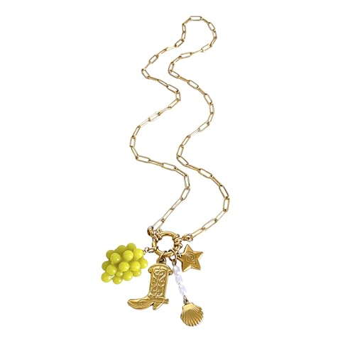 HOOLRZI Trendige Damen-Halskette mit Trauben- oder Blaubeermuschel-Anhänger und Kunstperlen, Edelstahl-Textur, eleganter Schmuck HOOLRZI Trendige Damen-Halskette mit Trauben- oder Blaubeermuschel-Anhänger und Kunstperlen, Edelstahl-Textur, eleganter Schmuck von HOOLRZI