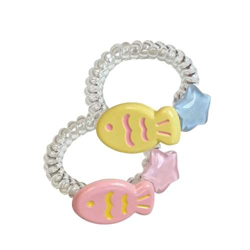 Haargummis mit Spiralen für Kinder, Seestern, Gelee-Schnur, ästhetische Haargummis, Mädchen, Haargummis, Pferdeschwanz-Halter, 2 Stück von HOOLRZI