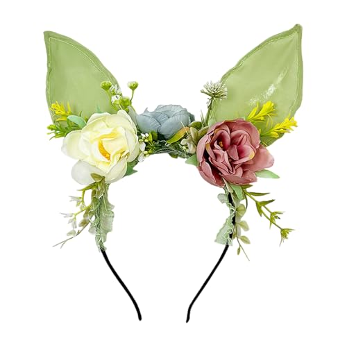 Haarreif mit großen Hasenohren, Polychrom-Blume, weibliches Anime-Haarband für Kinder und Jugendliche von HOOLRZI