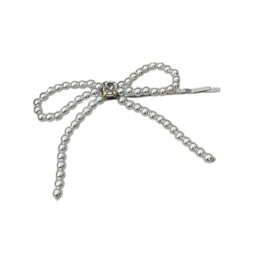 Haarspangen mit süßen Perlen und Schleife, elegante Haarspangen, Seitenclip, Haarstyling-Accessoire, Modeschmuck, Kopfbedeckung von HOOLRZI