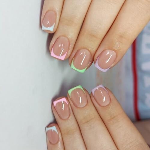 Kunstnägel zum Aufdrücken, kurz, quadratisch, glänzend, Acryl, zum Aufkleben, für Damen, 24 Stück von HOOLRZI