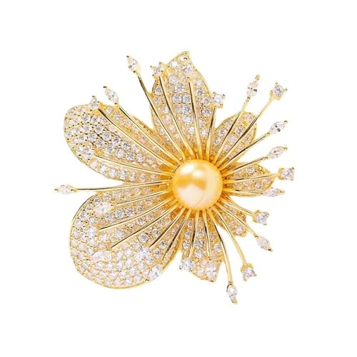 Luxuriöse Blumenbrosche mit Kristallakzenten und künstlichen Perlen, Verzierung, Anstecknadel für Kleider, Mäntel, modische Brosche mit simulierten Perlen von HOOLRZI