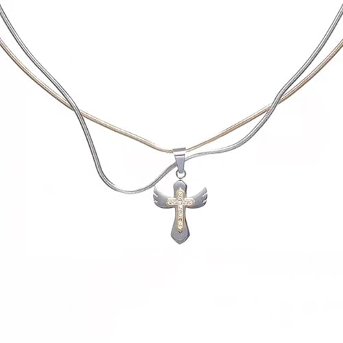 Moderne Halskette mit Doppelkreuz-Anhänger, vielseitig und elegant, für Musikfestivals und Fotografie, Hip-Hop-Schmuck von HOOLRZI