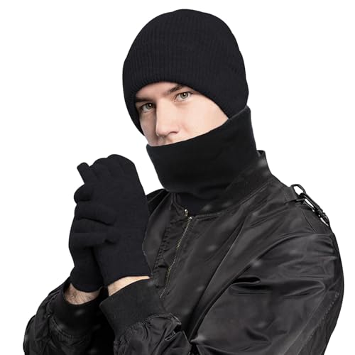 Mütze Schal Handschuhe Set Damen Herren,Schal Mütze Handschuhe Set Damen Herren,Set Mütze Schal Handschuhe Herren Damen,Warme Touchscreen Handschuhe,Bonnet Hiver,Mütze Herren Winter von HOOPOE