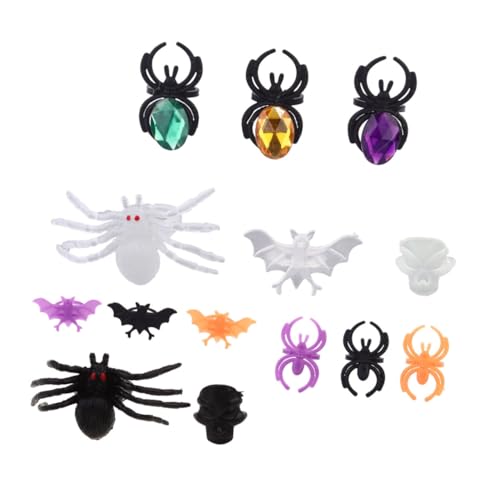 HOOTNEE 1 Set 50 Stück Mini Skelett Fledermaus Ringe Halloween Skelett Edelstein Spinne Kunststoffring Zum Öffnen Requisiten Halloween Dekorationen Halloween Spinnen Halloween von HOOTNEE