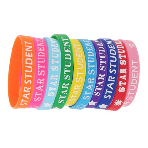 HOOTNEE 10 Stück Bunte Silikon Armbänder Stern Design Schüleranerkennung für Schule Klassenzimmer Komfortable Kinderarmbänder aus Weichem Silikon Motivation und im Unterricht von HOOTNEE