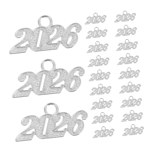 HOOTNEE 100 Stück Zahlenanhänger Schmuckanhänger Abschlussanhänger 2026 Metall Quasten -anhänger Abschluss-quasten-datumsanhänger Abschluss Hängende Dekorationen Silber Legierung von HOOTNEE