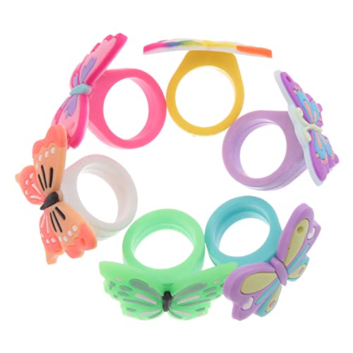 HOOTNEE 12st Schmetterlingsring Cartoon-ringe Fingerringe Für Kinder Retro-spielzeug Prinzessinnenring Plastikringe Für Kinder Vintage- Preis- Mädchen Pvc Kleiner Schmetterling von HOOTNEE