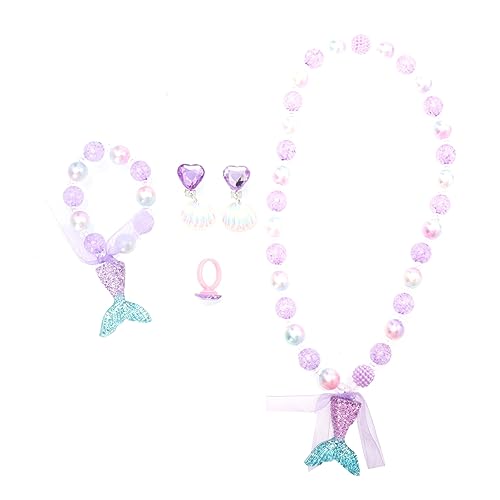 HOOTNEE 1Satz Meerjungfrau Schmuck Set für Teiliges Zubehör mit Halskette Ohrringen Ring und Armband für Strandpartys und Besondere Anlässe Bequem und Sicher von HOOTNEE