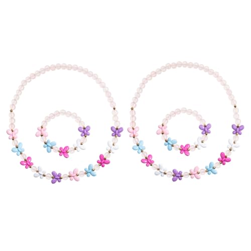 HOOTNEE 2 Sätze Perlen Schmuckset mit Schmetterlingsanhängern Teiliges aus Halskette und Armband Leicht Tragbar aus Hochwertigem Harz für Partys Bühnenauftritte für Mädchen von HOOTNEE