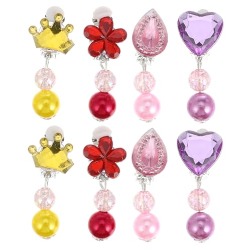 HOOTNEE 4 Paare Ohrringe für Mädchen Bunte Festliche Ohrclips ohne Ohrloch Leicht Anzubringen Hautfreundliches Kunststoffmaterial Modischer Schmuck für Geburtstag Weihnachten Party und von HOOTNEE