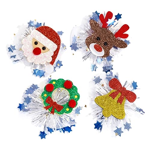 HOOTNEE 4stücke Weihnachts Haarklammern Für Mädchen Festliche Haaraccessoires Mit Santa Rentier Glocken Und Kranz Für Weihnachten Und Partys Leicht Und Langlebig von HOOTNEE