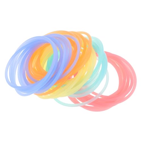 HOOTNEE 50 Stück Leuchtende Silikonarmbänder in Neonfarben Elastische Haarbänder und Schmuckringe Sanft zu Haaren Vielseitig als Armband oder Haargummi für Party Outdoor-spiele und Alltag von HOOTNEE