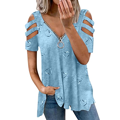 Damen Tshirt Sale Angebote Bluse Hellblau Still T Shirts Damen Kreuz Print T Shirt Cardigan Damen Sommer Lang Hippie T-Shirt Damen Haengerchen Bluse Damen Mein Bestellung Sale von HOOUDO