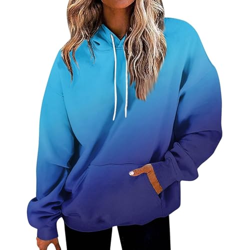 HOOUDO Angebote des Tages Heute Langärmliges Sweatshirt für Damen mit Taschen mit Buchstaben-Farbverlauf und Kapuzenpullover Damen Bluse Glitzer Elegant Sweatjacke Damen Anker Mein Bestellung Sale von HOOUDO