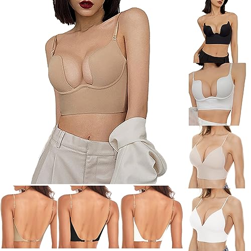 HOOUDO BH Damen Ohne BüGel Push Up T Shirt BHS Gepolstert Bustier Soft Nahtloser Sexy Deep V Small Chest Gathered Soft and Comfortable Classic Invisible Underwear von HOOUDO