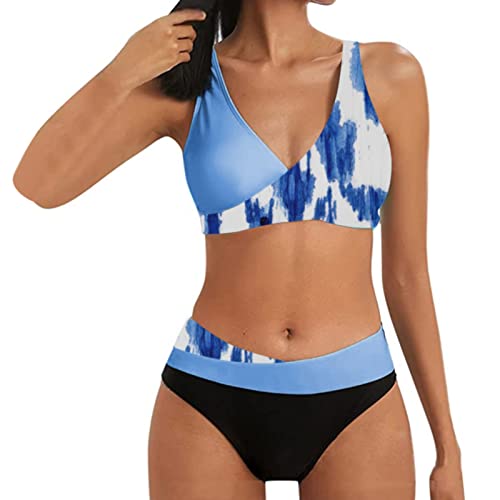 HOOUDO Bikini Damen GroßE Brüste Bauchweg Bademode Zweiteiliger Push Up Sexy Farbblockdruck Brustpolster Swimsuit Set Triangel Bikini Swimsuit Beachwear Leopard Front Bademode von HOOUDO