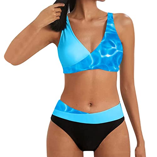 HOOUDO Bikini Damen GroßE Brüste Bauchweg Bademode Zweiteiliger Push Up Sexy Farbblockdruck Brustpolster Swimsuit Set Triangel Bikini Swimsuit Beachwear Leopard Front Bademode von HOOUDO