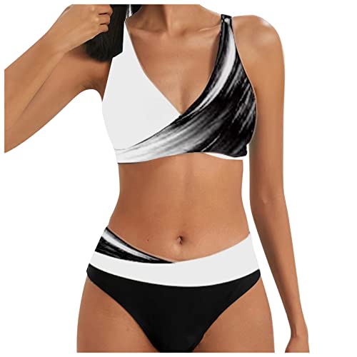 HOOUDO Bikini Damen Set Bauch Weg Bikini Oberteil Große Brüste Bauchweg Bademode Zweiteiliger Bikini Damen Push Up Sexy Bikini High Waist Damen V Ausschnitt Triangel Bikini Swimsuit Badeanzug von HOOUDO