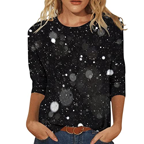 HOOUDO Damen Oberteile Elegant Lässige Mode für Damen, Sternenhimmel, Rundhalsausschnitt, Dreiviertelärmel, T-Shirt, Blusenoberteile Glitzer Top von HOOUDO