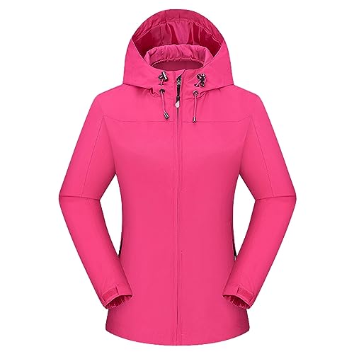 HOOUDO Damen Regenjacke Wasserdicht Kapuze wasserdichte Outdoor-Sturmjacke Bergsteigeranzug Regenmanteltasche Einfarbig Schlank Windjacke Übergang Regenzeit Mantel von HOOUDO