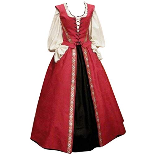 HOOUDO Damen Retro Mittelalter Kleid Frauen Herbst Winter Gothic Retro Blumendruck Ballkleider Kleider Zweiteiliges Kleid Weißes Kleid Zum Schnüren von HOOUDO
