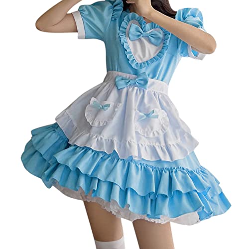 HOOUDO Damen Retro Mittelalter Kleid Frauen-Mode-Outings niedliches Kostüm Cosplay Kostümkleid Set Kurze Blondinen A-Linie spezielle reizvolle Kleidung Kurzes Schwarzes Kleid von HOOUDO