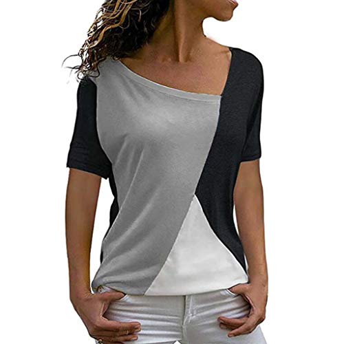 HOOUDO Damen Tshirt Elegant Tägliche Patchwork-Ärmelbluse für Frauen Kurze T-Shirt T-Shirt für Frauen T-Shirt T-Shirt für Frauen Weißes Top Damen Elegant von HOOUDO