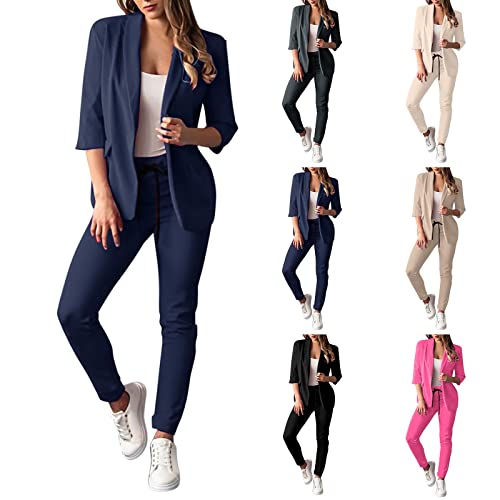 HOOUDO Hosenanzüge für Damen Elegant Business Anzug Set Business Hosenanzug Blazer Hose 2-teilig Anzug Einfarbig Festlich Sportlich Hosenanzug Streetwear Jogginganzug von HOOUDO