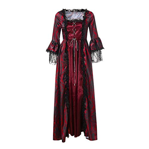 HOOUDO Mittelalter Kleidung Damen Retro Party Frauen Cosplaykleid den Boden in Länge Spitze Prinzessin Frauenkleid Wikingerkleid Für Frauen Im Mittelalter von HOOUDO