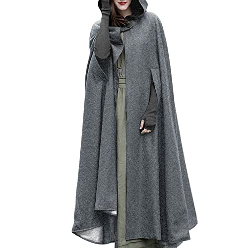 HOOUDO Mittelalterlicher Rock Lang Damen Trenchcoat Open Front Cardigan Jacke Mantel Cape Poncho Plus Schwarze Strickjacke grüne Strickjacke Kapuzenumhang einfarbiges langes Vintage-Kleid von HOOUDO