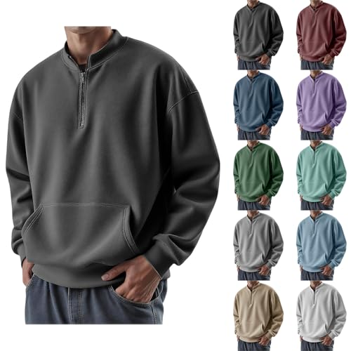 HOOUDO Pullover Herren, Long-Sleeve Strickpullover, 1/4 Zip Einfarbig Langarmshirt, Casual-Style Oberteile Strickpullover, Knitted Pullover Sweater mit Taschen Schwarz S von HOOUDO