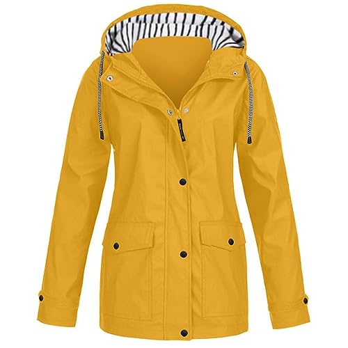 HOOUDO Regenjacke Damen Wasserdicht Atmungsaktiv Dünn/Plüsch-Stil Leichte Regenmantel Hooded Regen Jacke Lang Übergangsjacke Camping Trekking Windbreaker Outdoorjacke Herbst Outwear mit Kapuze von HOOUDO