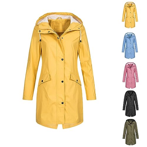 HOOUDO Regenjacke Damen Wasserdicht Atmungsaktiv mit Kapuze Leicht Faltbar übergangsjacke Outdoorjacke mit Verstellbare Kordelzug Lockere leichte und winddichte Jacke von HOOUDO