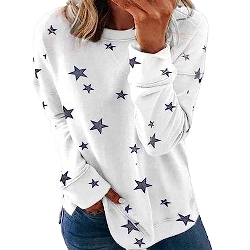 HOOUDO Sale Angebote 2023 Und Winter Europäischen Und Amerikanischen Lose Große Größe Lange Ärmeln T-Shirt Stern Druck Pullover Pullover Damen 54 Regenbogen Top Damen to Meine Bestellungen Anzeigen von HOOUDO