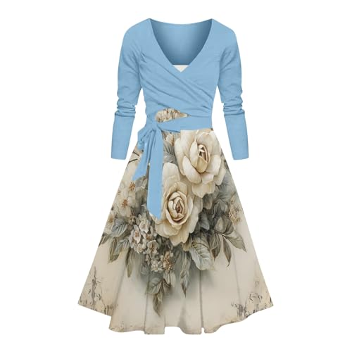 HOOUDO Sale Angebote Blitzangebote Damen/Winter Kleid Blumendruck Einfache Langarm Große Größe Zweiteiler Minikleid Rot Maxikleid Schwarz Sommer Kleid Midi Mit Ärmeln Mini Sale Angebote Bestellung von HOOUDO