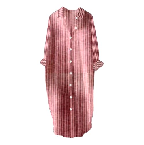 HOOUDO Sale Angebote Lässiges, lockeres Hemdkleid im Retro-Streifendesign für Damen mit Seitentaschen Enges Strickkleid Damen Apricot Maxikleid Grün Strandkleider Aus Ba Meine Bestellungen Anzeigen von HOOUDO